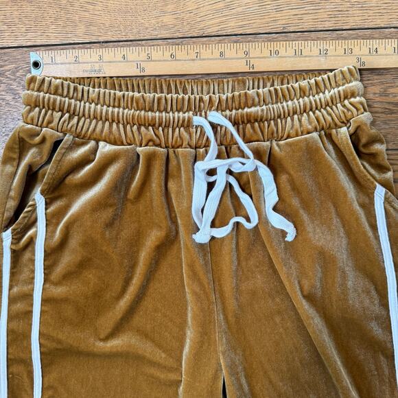 Gold Velour Track Pants SZ L Y2K Dance Streetwear Lounge Cozy Sheen Drawstring - Picture 5 of 6